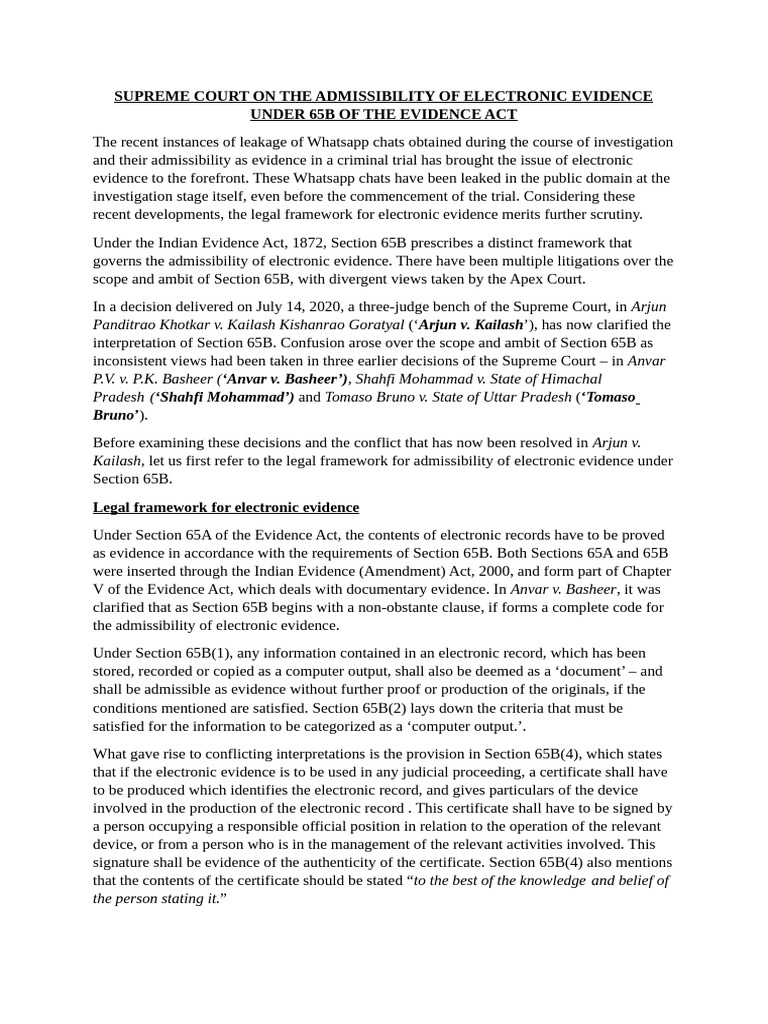 Supreme Court Ruling on Electronic Evidence | PDF | Supreme Court Of ...