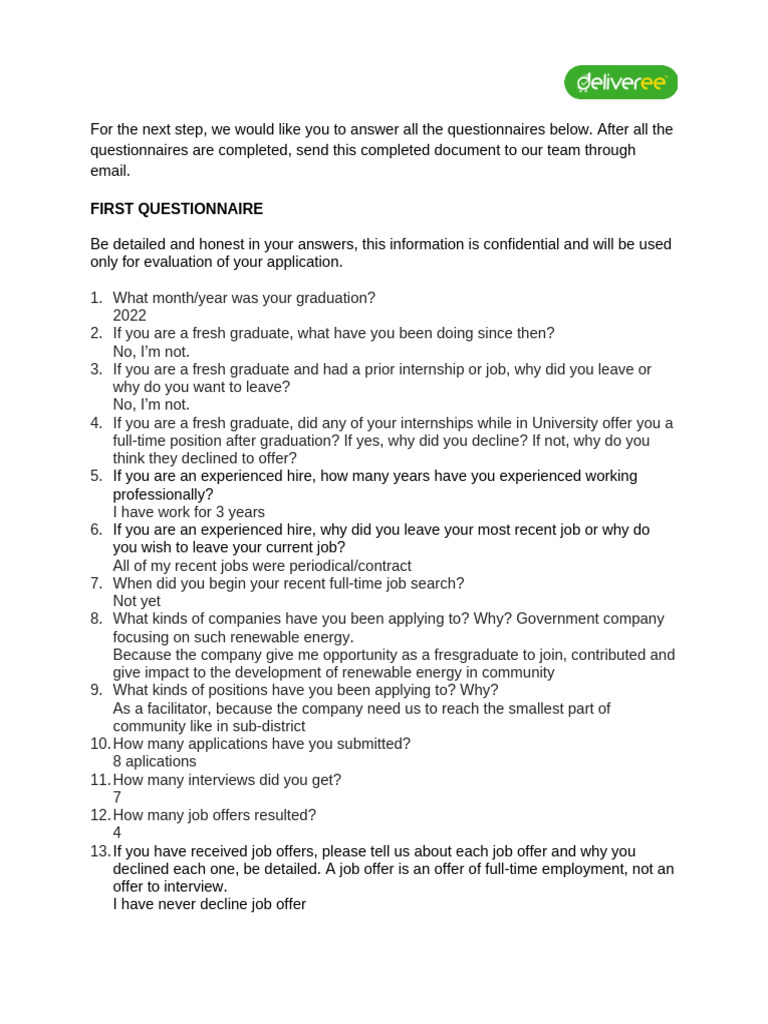 Job Application Questionnaire Guide | PDF