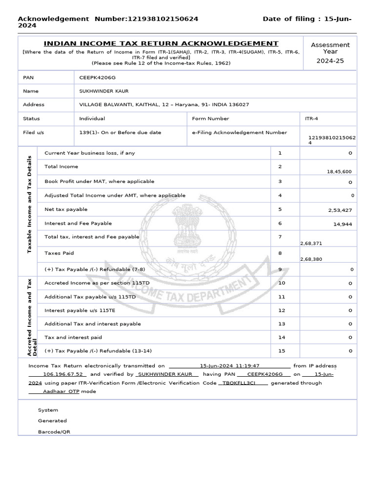 INKU ITR 24-25 | PDF | Taxes | Revenue