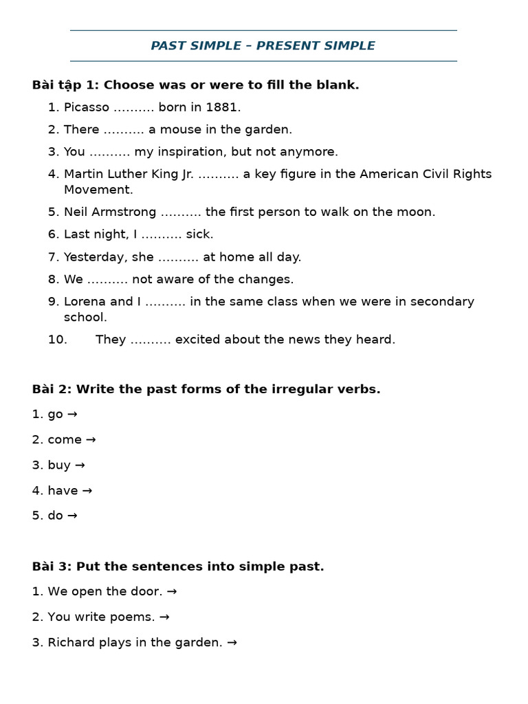 Past and Present Simple Exercises | PDF