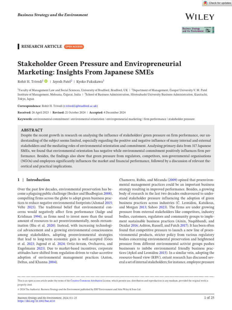 Trivedi-Stakeholder Green Pressure and Envirop | PDF | Strategic ...