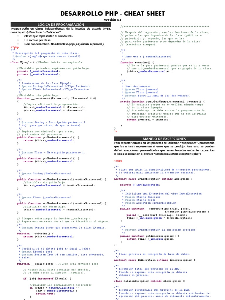 Cheat Sheet - Desarrollo Con PHP | PDF | Desarrollo guiado por pruebas ...