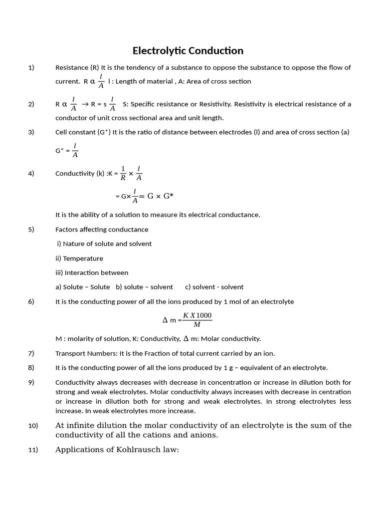 Electrolytic Conduction Explained | PDF | Electrolyte | Electrical ...