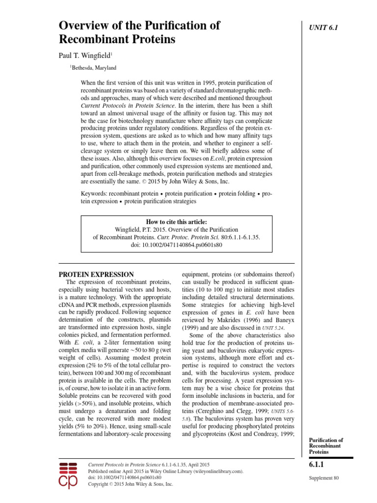 Recombinant Protein Purification Overview | PDF | Proteins | Proteolysis