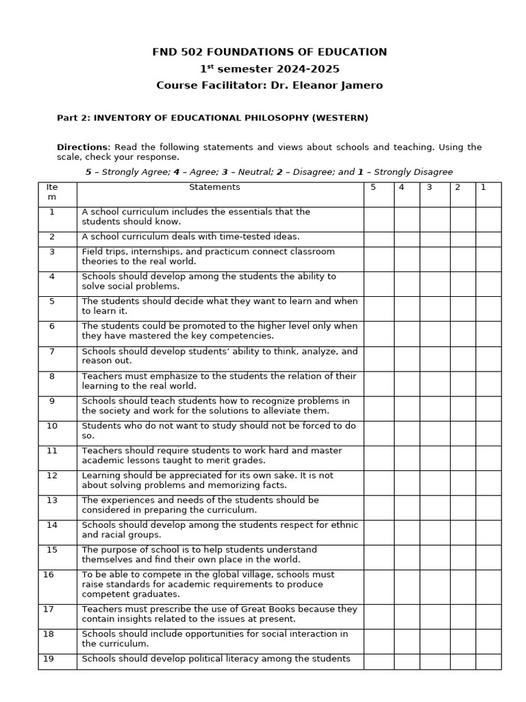 Educational Philosophy Inventory Guide | PDF | Curriculum | Teachers