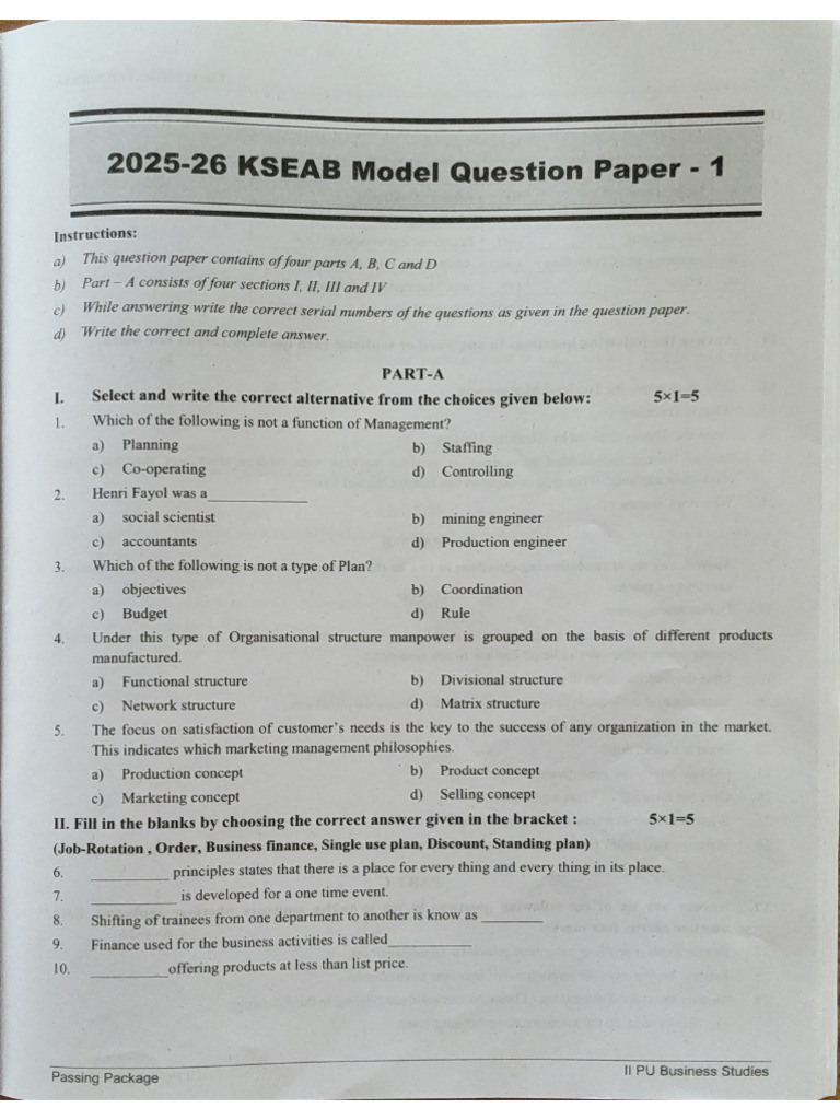 BS Model Question Paper With Answers | PDF