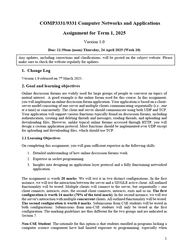 Computer Networks Forum Assignment 2025 | PDF | Port (Computer ...