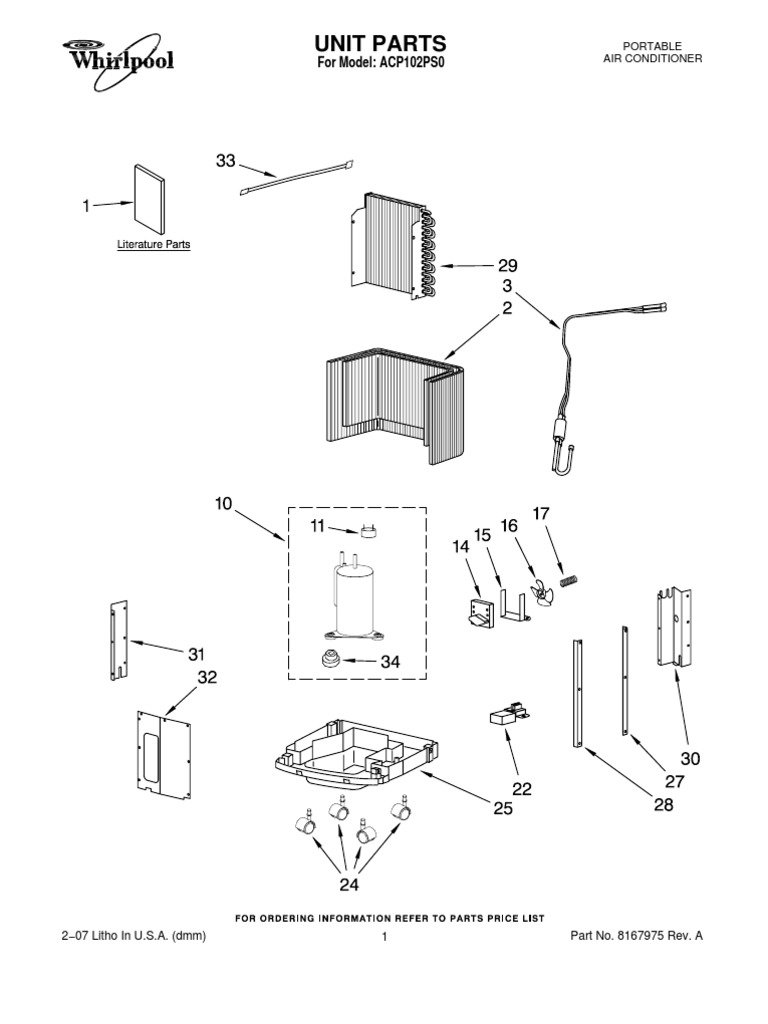 Repair Part List Whirlpool Air Conditioner ACP102PS0 PDF
