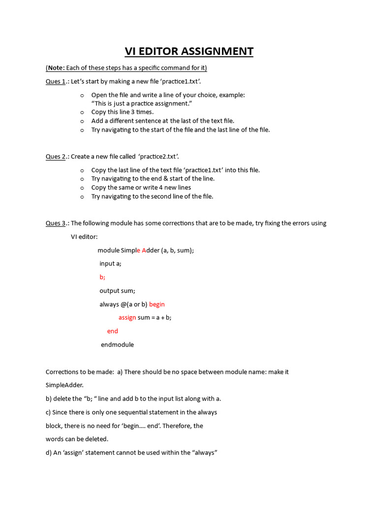 Vi Editor Assignment | PDF