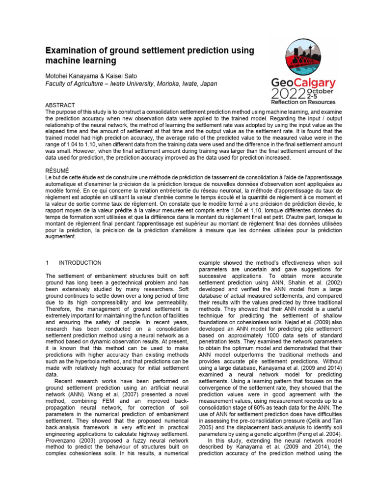 Machine Learning for Ground Settlement Prediction | PDF | Prediction ...