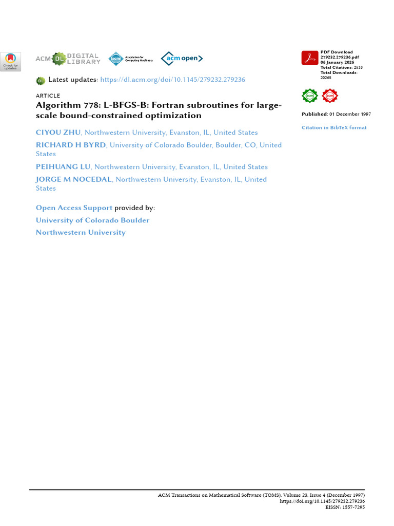 Algorithm 778: L-BFGS-B: Fortran Subroutines For Large-Scale Bound ...
