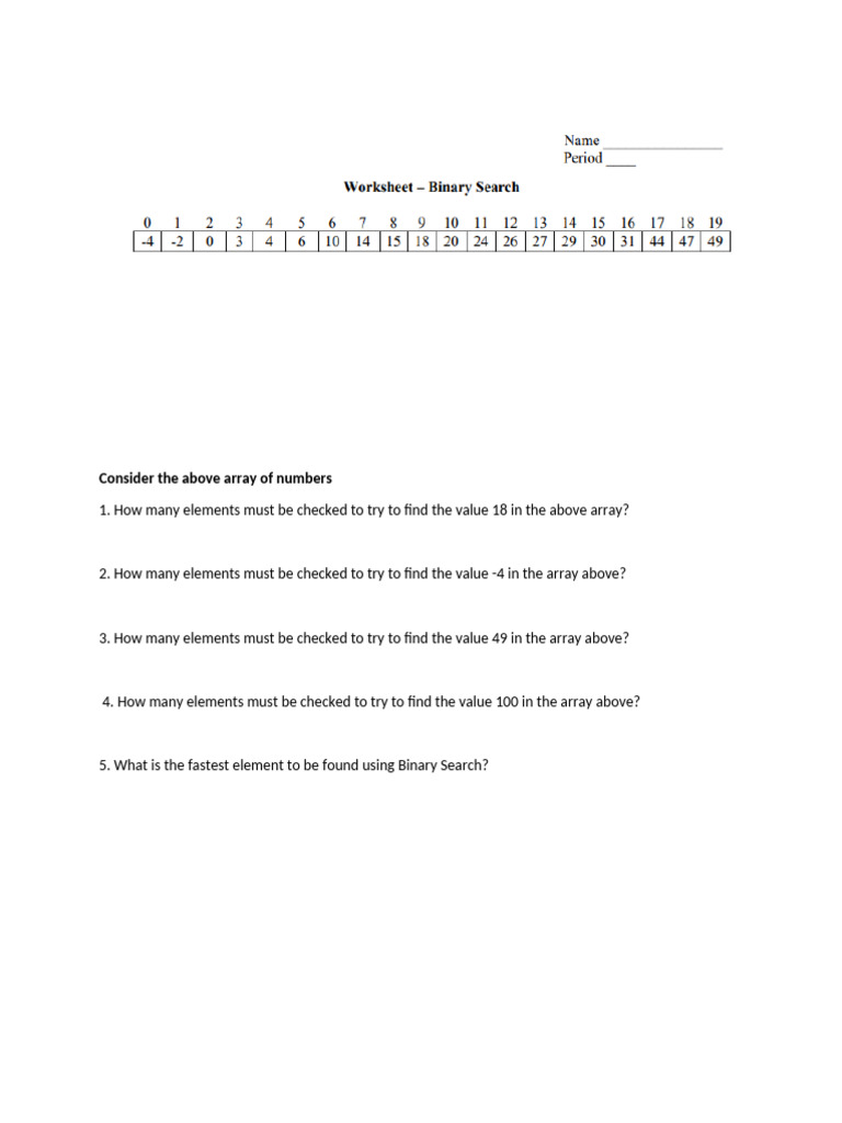 BinarySreach Worksheet | PDF