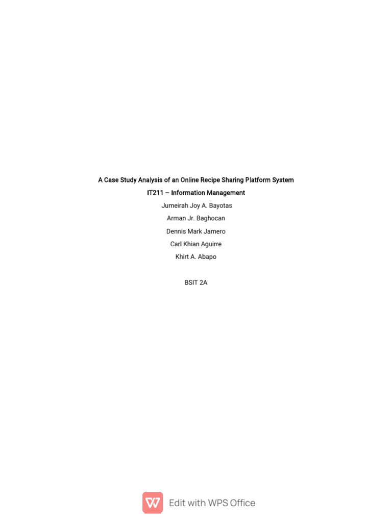 A Case Study Analysis of An Online Recipe Sharing Platform System | PDF ...