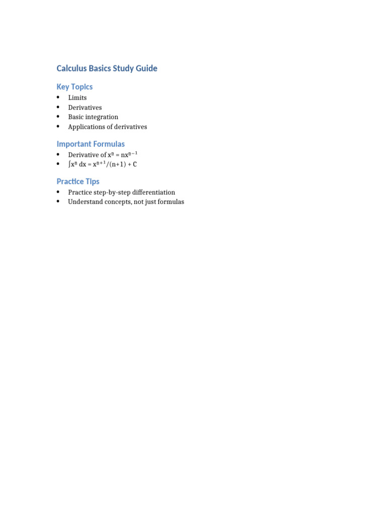 Calculus Basics Study Guide | PDF