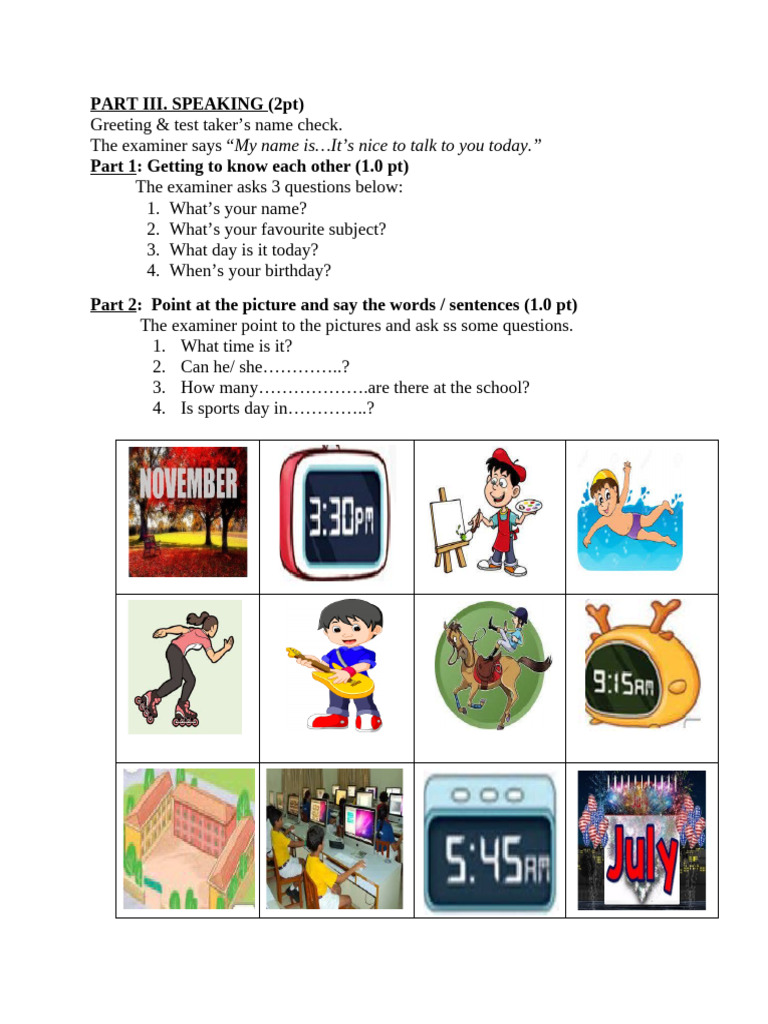 Speaking Test Guidelines and Questions | PDF
