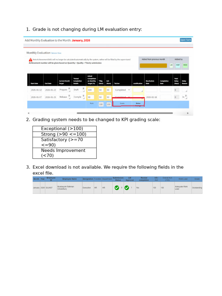 Grading System Update and Excel Issues | PDF