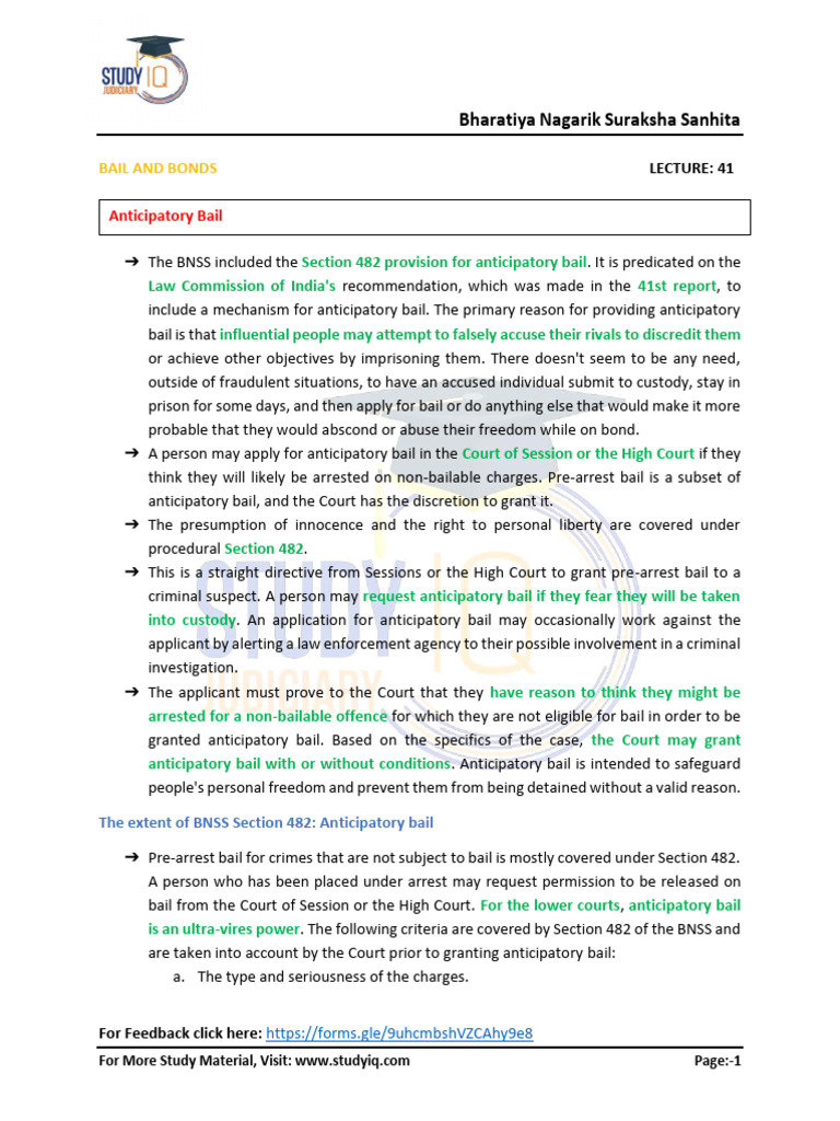 Anticipatory Bail Under BNSS Explained | PDF | Bail | Arrest