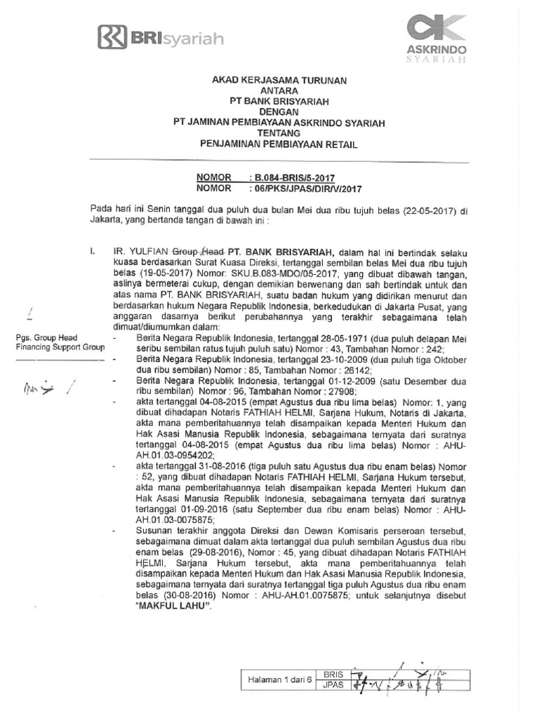 PKS Penjaminan Pembiayaan Retail BRIS | PDF
