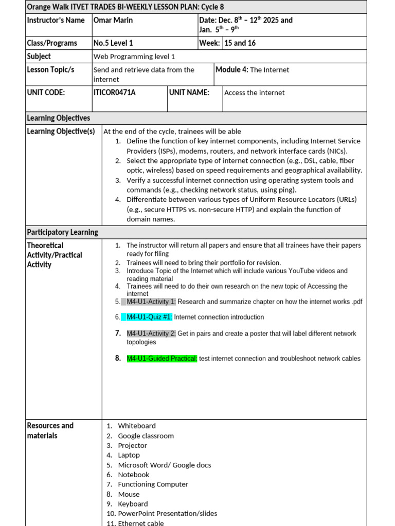 Web Programming Lesson Plan Cycle 8 2025-26 | PDF | Internet | Internet ...