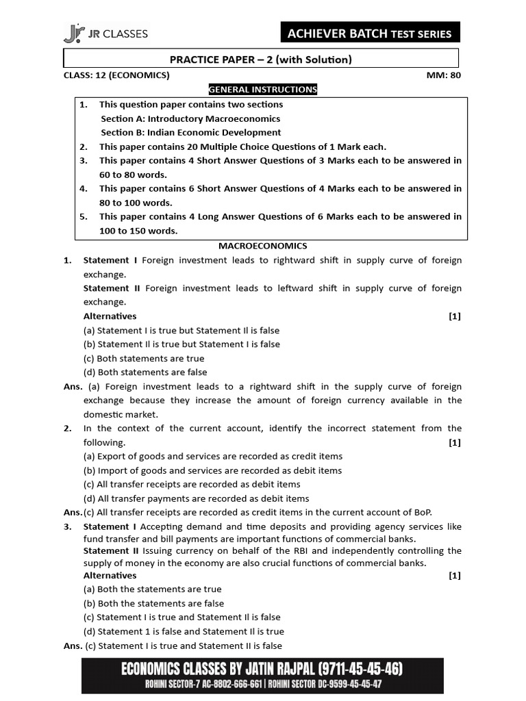 02 Sample Paper-2 With Solution-1 | PDF | Full Employment | Unemployment