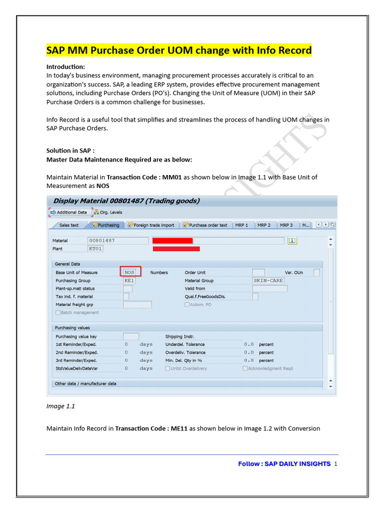 SAP UOM Change in Purchase Orders Guide | PDF