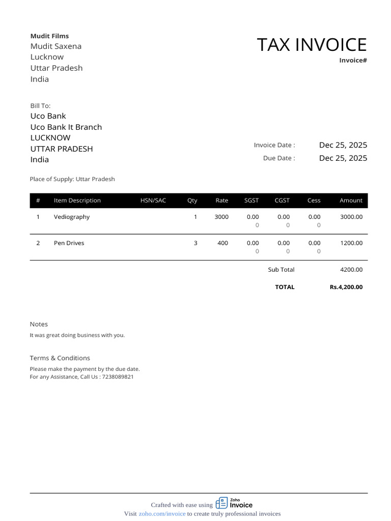 Tax Invoice for Mudit Films - Dec 2025 | PDF