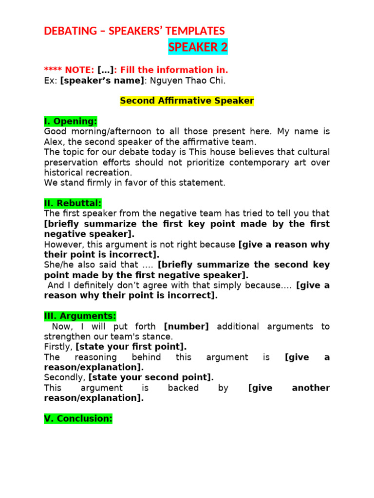Debate Speaker Templates Guide | PDF | Argument | Logic