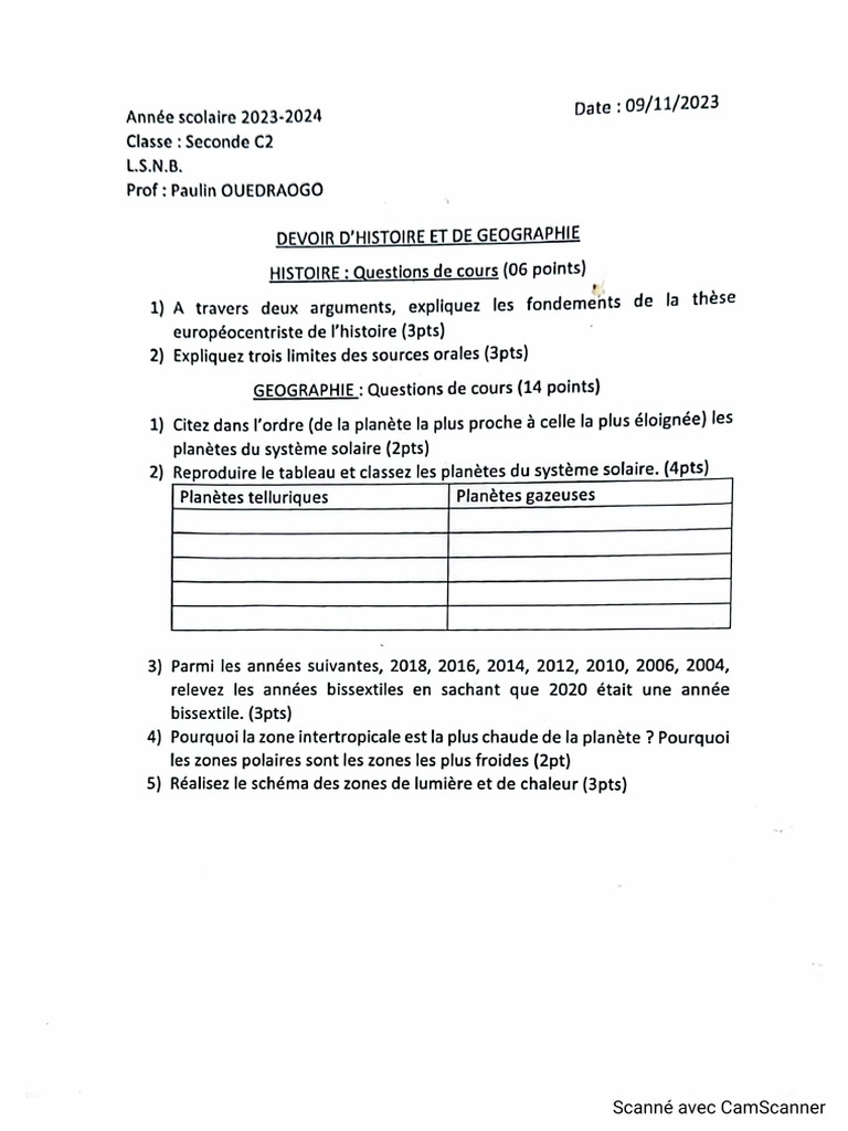 Devoir HG LSNB Seconde c2 by Joseph Et Cheick | PDF