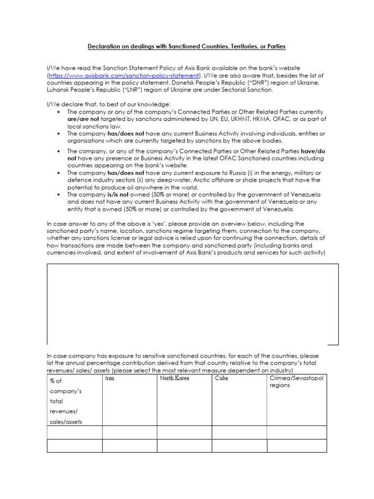 Sanctions Declaration for Axis Bank Clients | PDF | Economies | Business