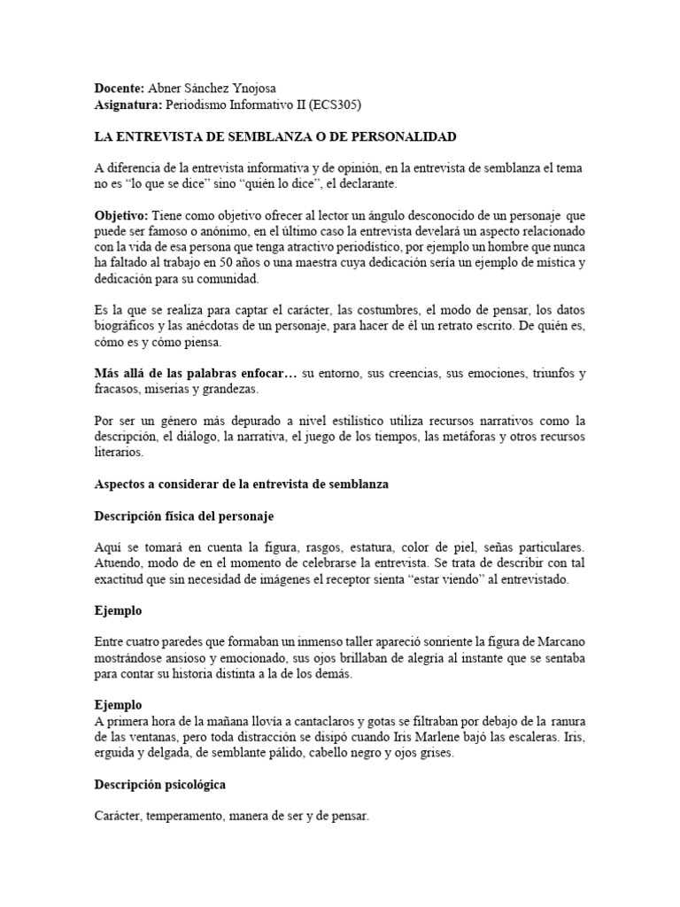 Entrevista de Semblanza: Guía Completa | PDF