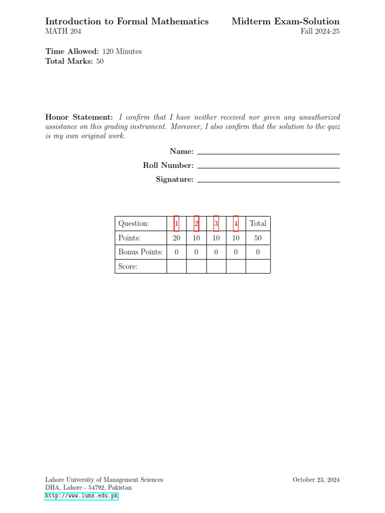 MATH 204 Midterm Exam Solutions | PDF | Square Root | Polynomial
