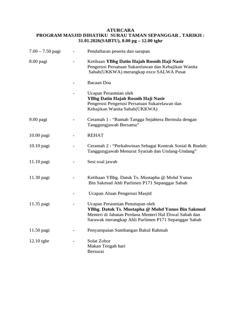 Aturcara Program MDH Surau Taman Sepanggar | PDF