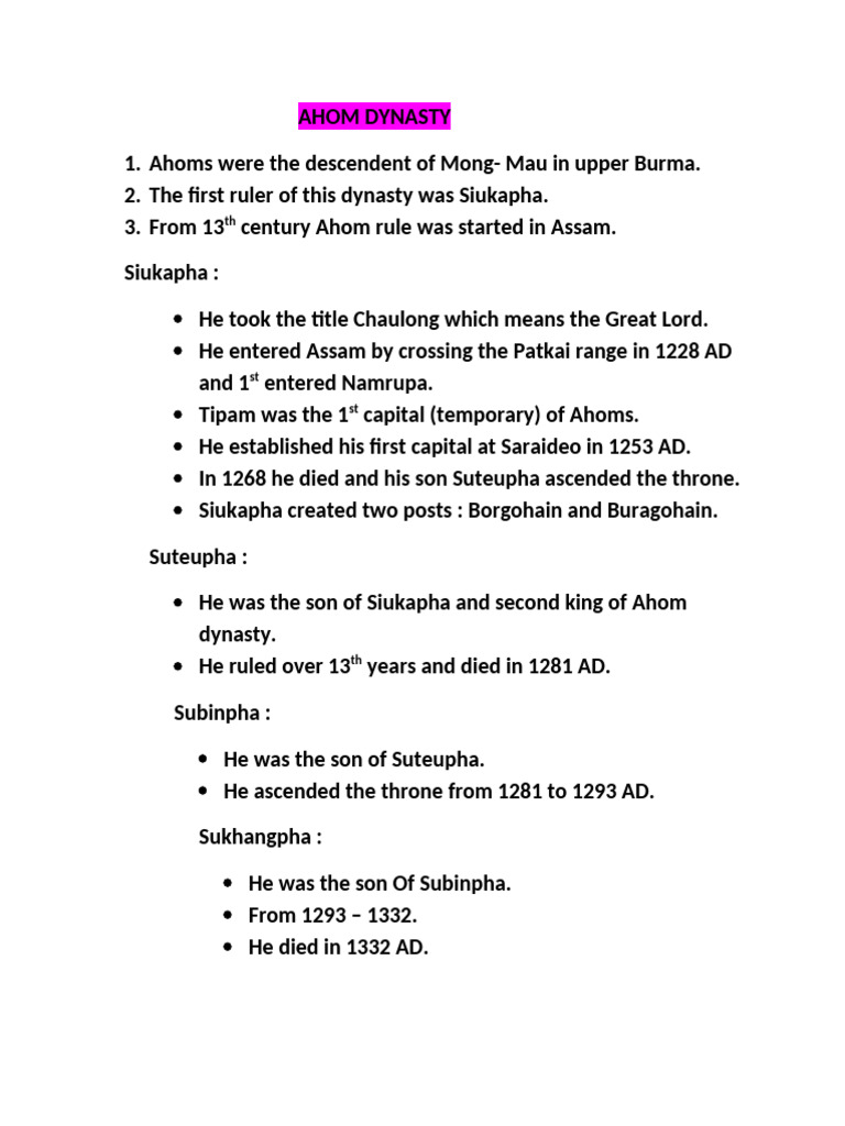 History of the Ahom Dynasty in Assam | PDF