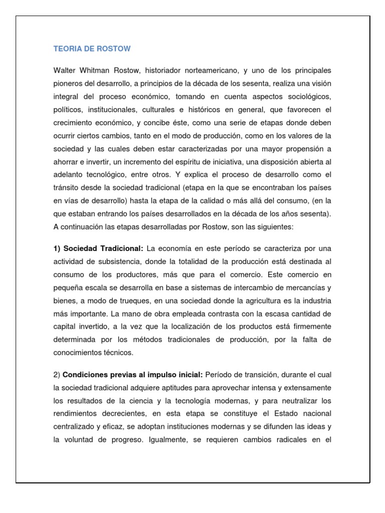 Teoria de Rostow | PDF | Crecimiento económico | Consumo (economía)