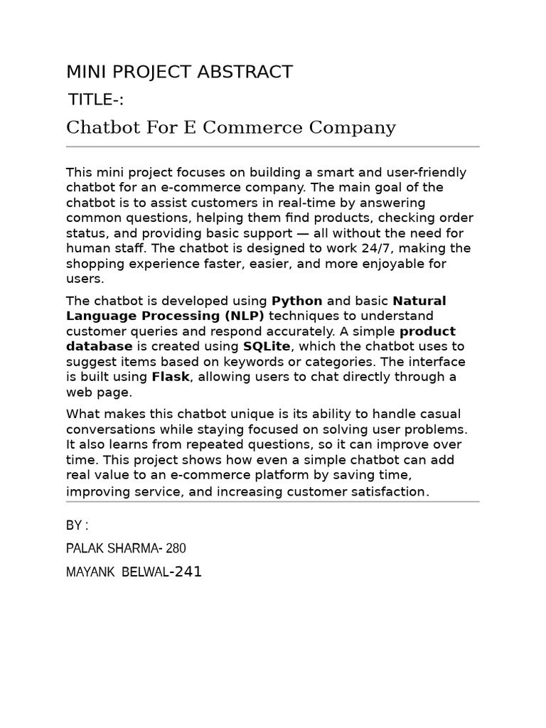 E-Commerce Chatbot Project Overview | PDF
