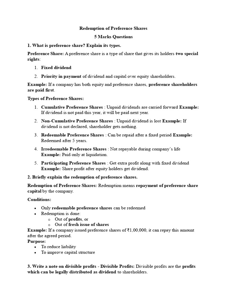 Understanding Preference Shares and Redemption | PDF | Preferred Stock ...