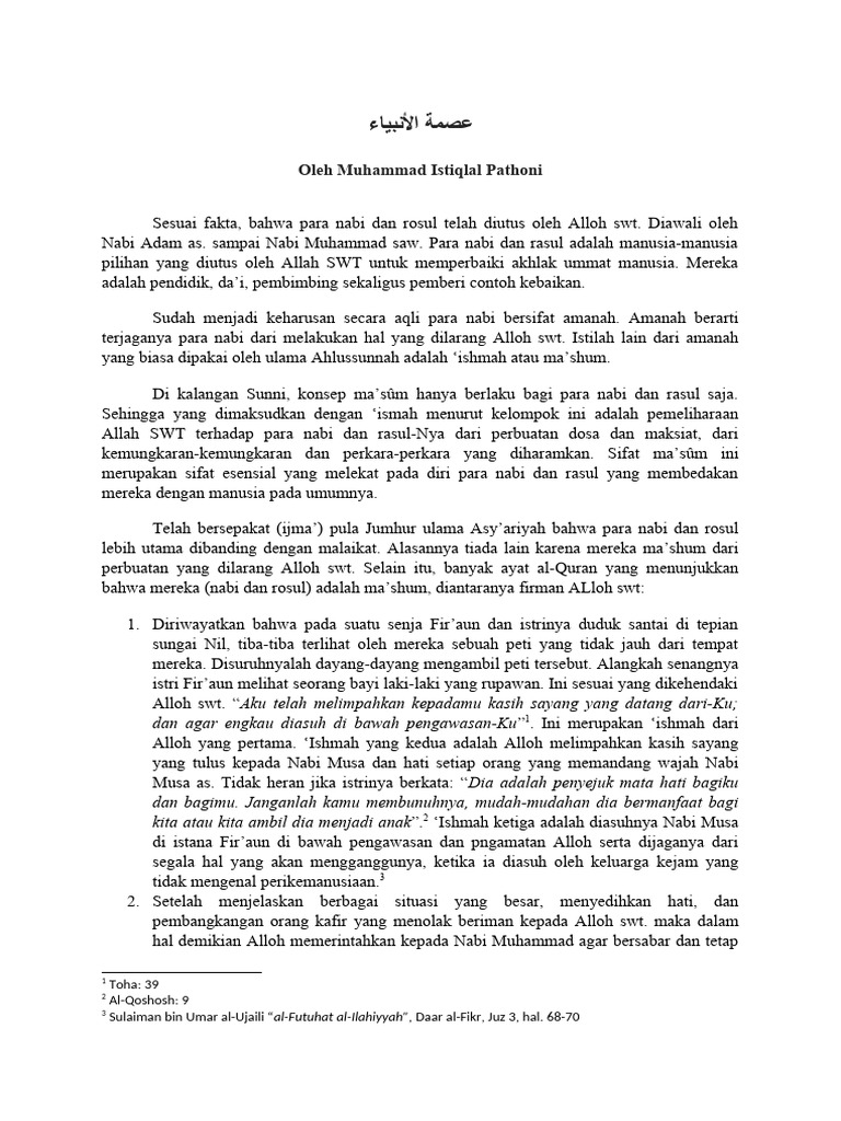 Konsep 'Ismah pada Para Nabi dan Rasul | PDF