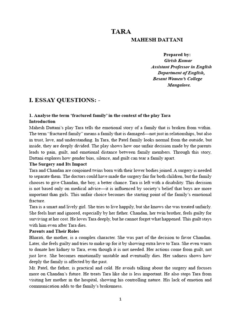 Fractured Family in Dattani's Tara | PDF | Guilt (Emotion) | Patriarchy