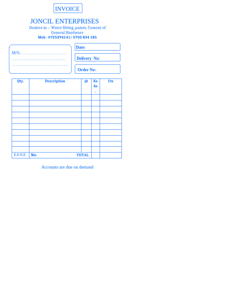 Invoice for General Hardware Supplies | PDF