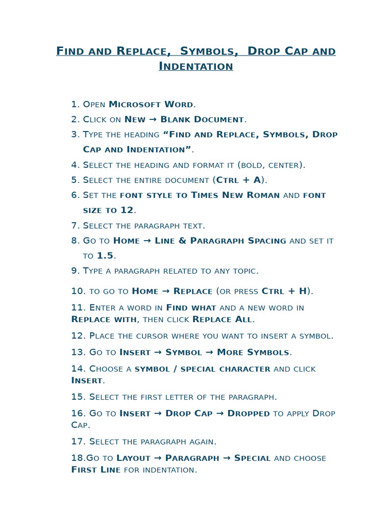 Word Formatting: Find, Replace & Indent | PDF