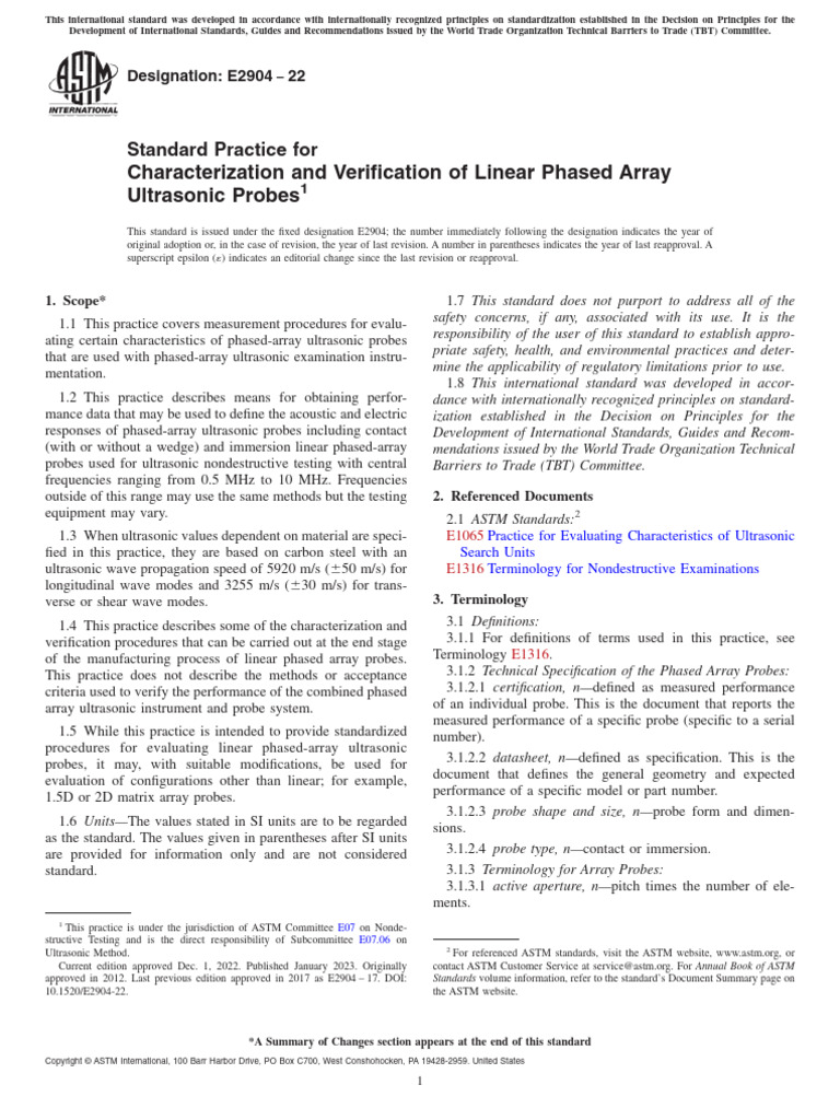 Linear Phased Array Probe Standards | PDF | Electronics ...