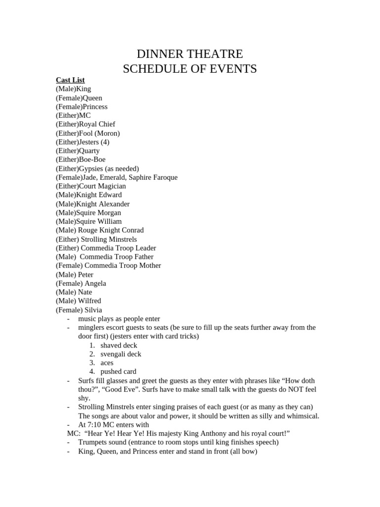 Shakespeare Dinner Theatre Pre and Post Show Script | PDF | Hamlet