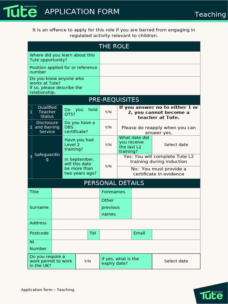 Teaching Application Form for Tute | PDF | Justice | Crime & Violence