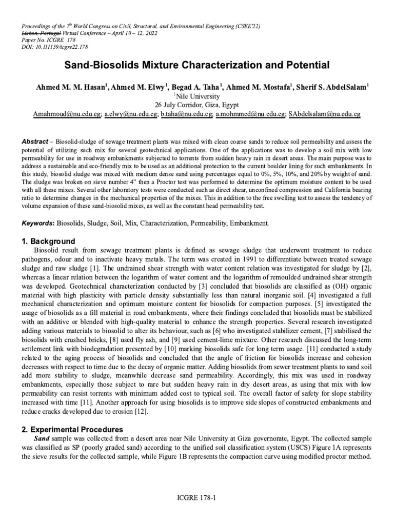 Sand Biosolid Mixture Characterization and potential | PDF