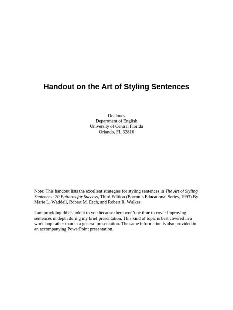 Art of Styling Sentences handout | PDF | Question | Semantic Units