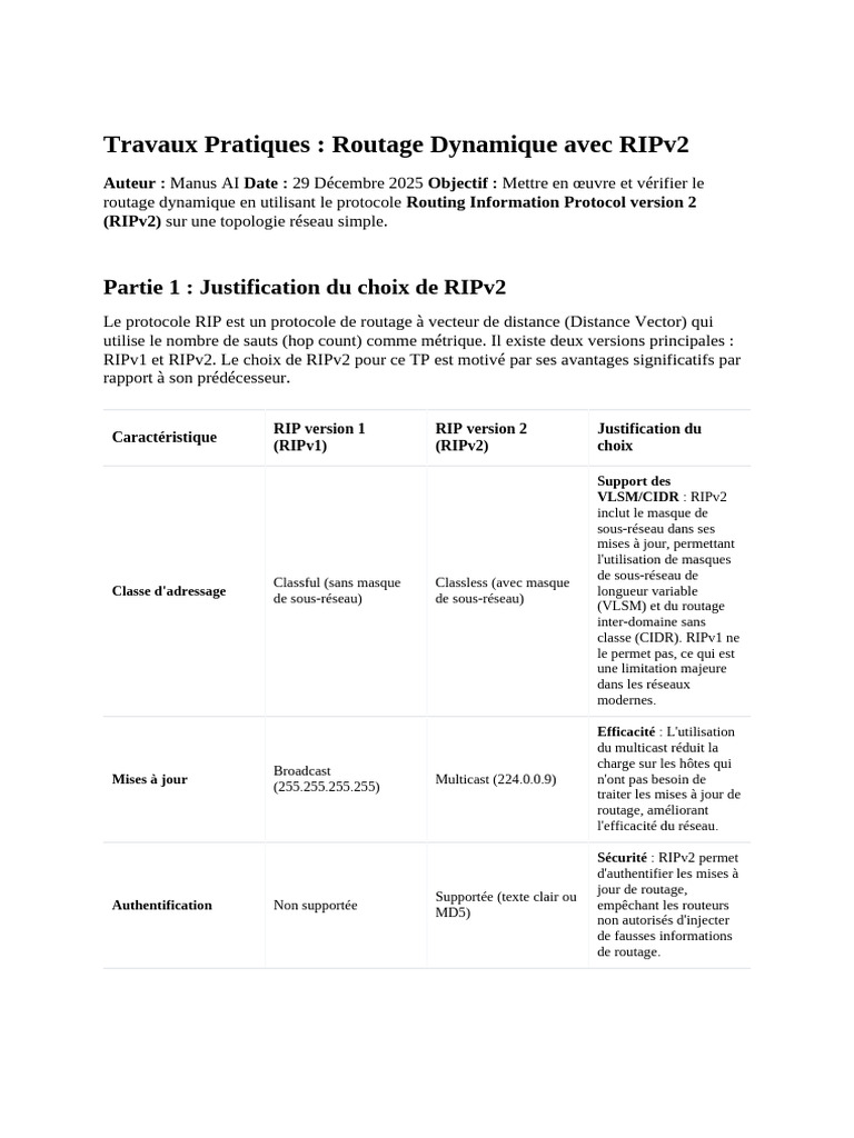 RIPv2 : Guide de Routage Dynamique | PDF | Adresse IP | Réseau informatique