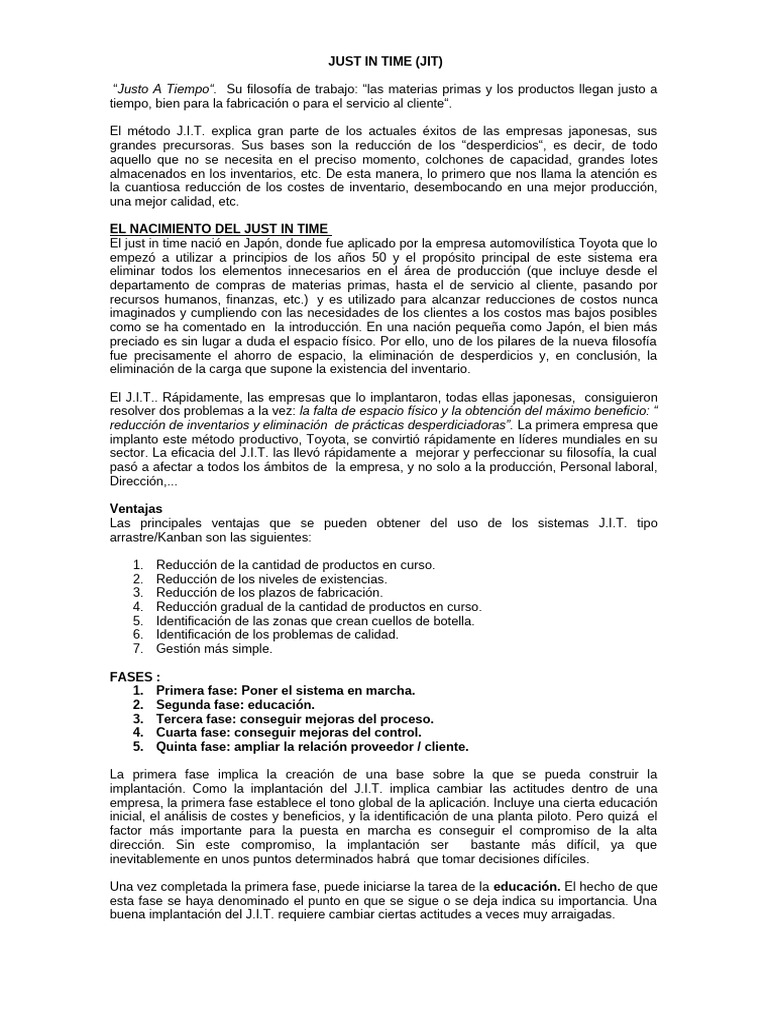 Introducción al Just In Time (JIT) | PDF | Lean Manufacturing | Economias