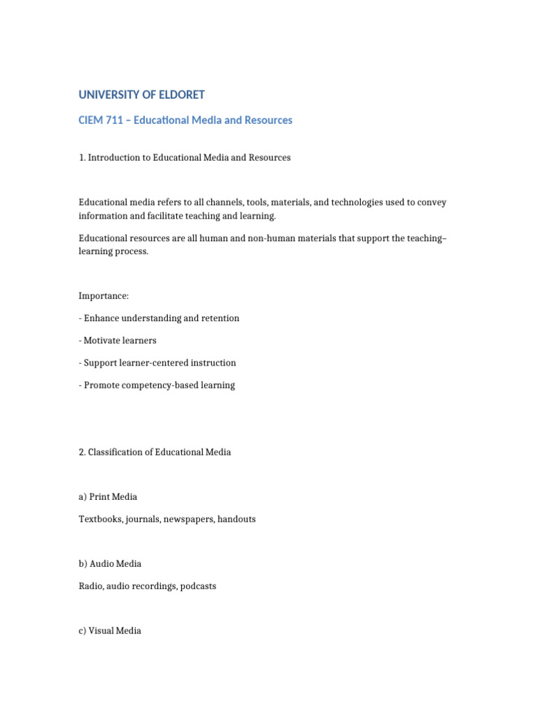 Educational Media and Resources Overview | PDF