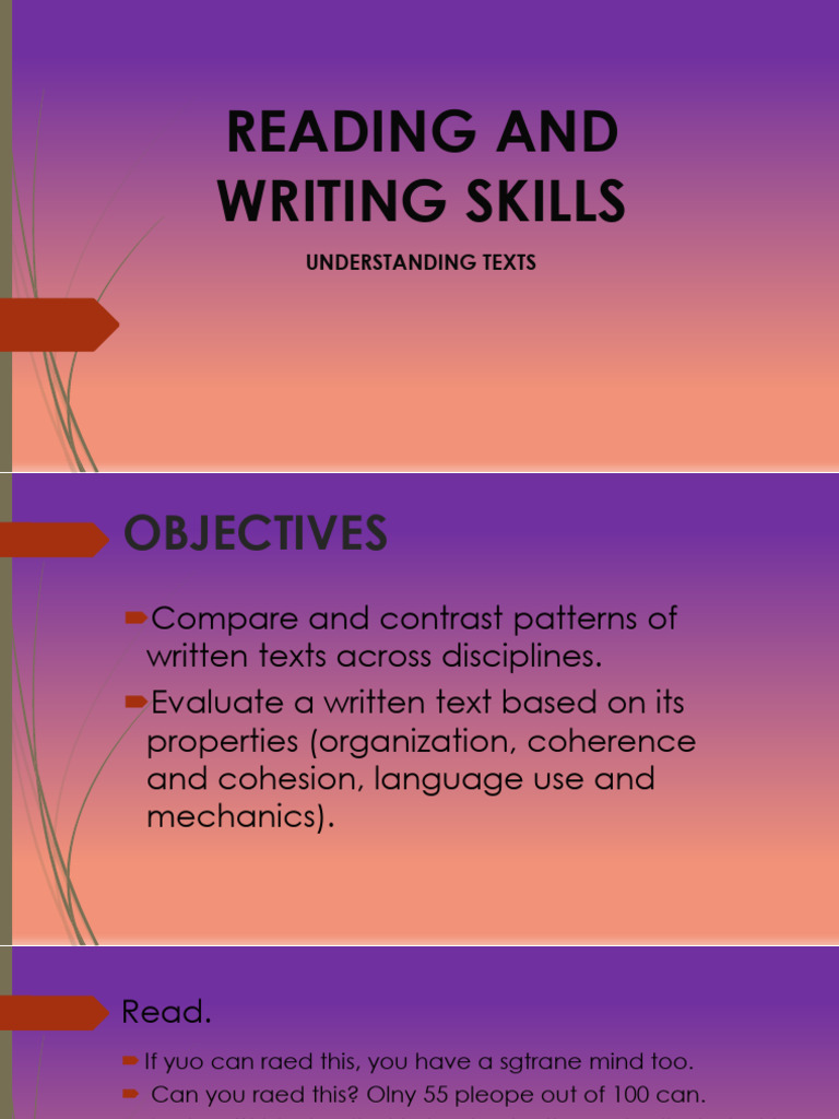 Reading and Writing Skills Overview | PDF | Linguistics | Grammar