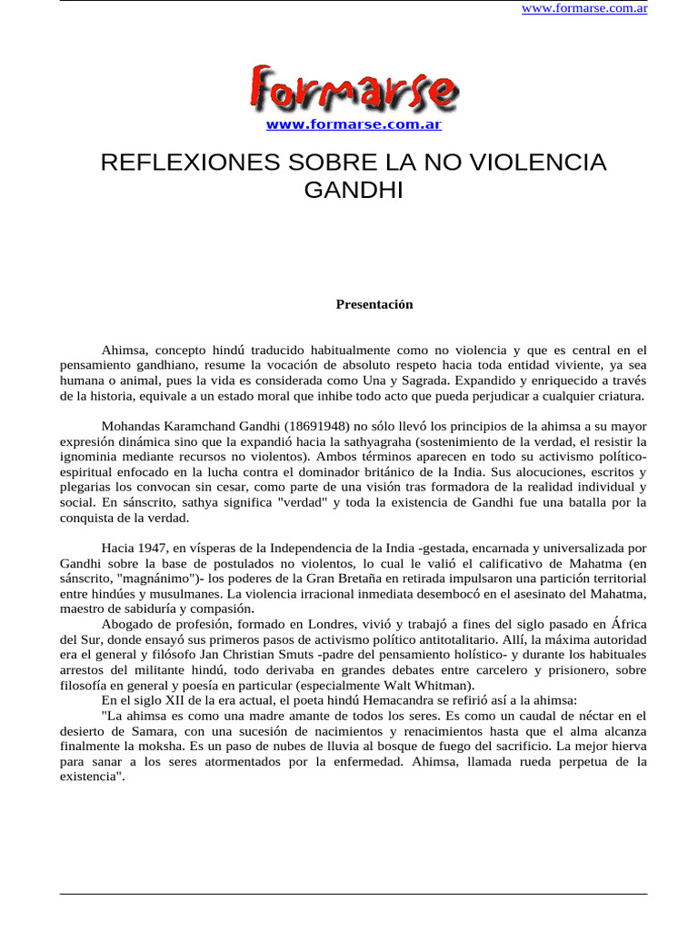 Reflexiones sobre la No Violencia de Gandhi | PDF | Mahatma Gandhi ...